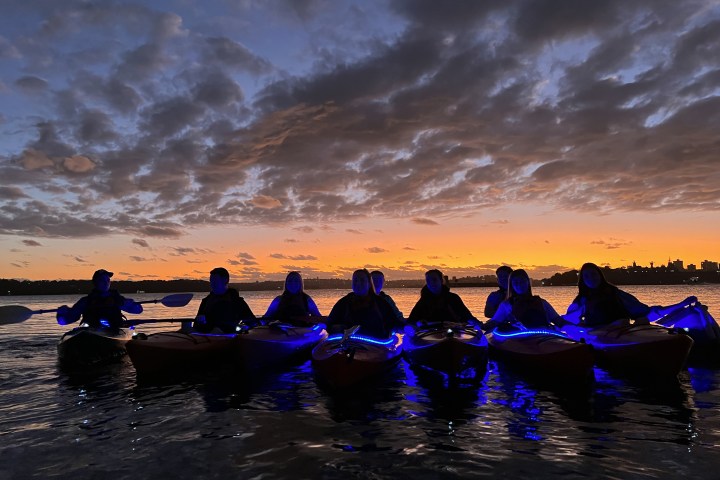 a group of people sitting at a beach