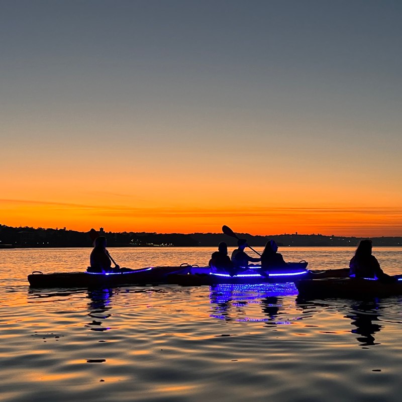 a group of people rowing a boat in the water