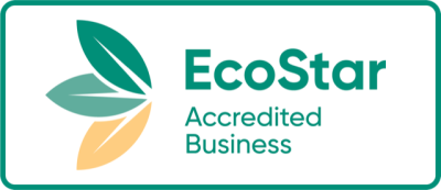 EcoStar Accredited Business logo with three colorful leaves.