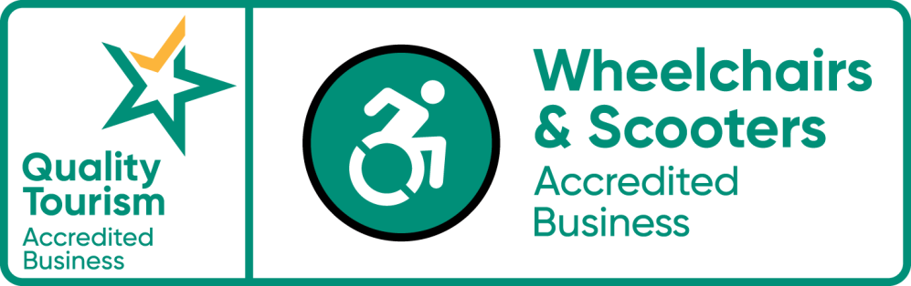 Accredited business logo with star and person in wheelchair icon.